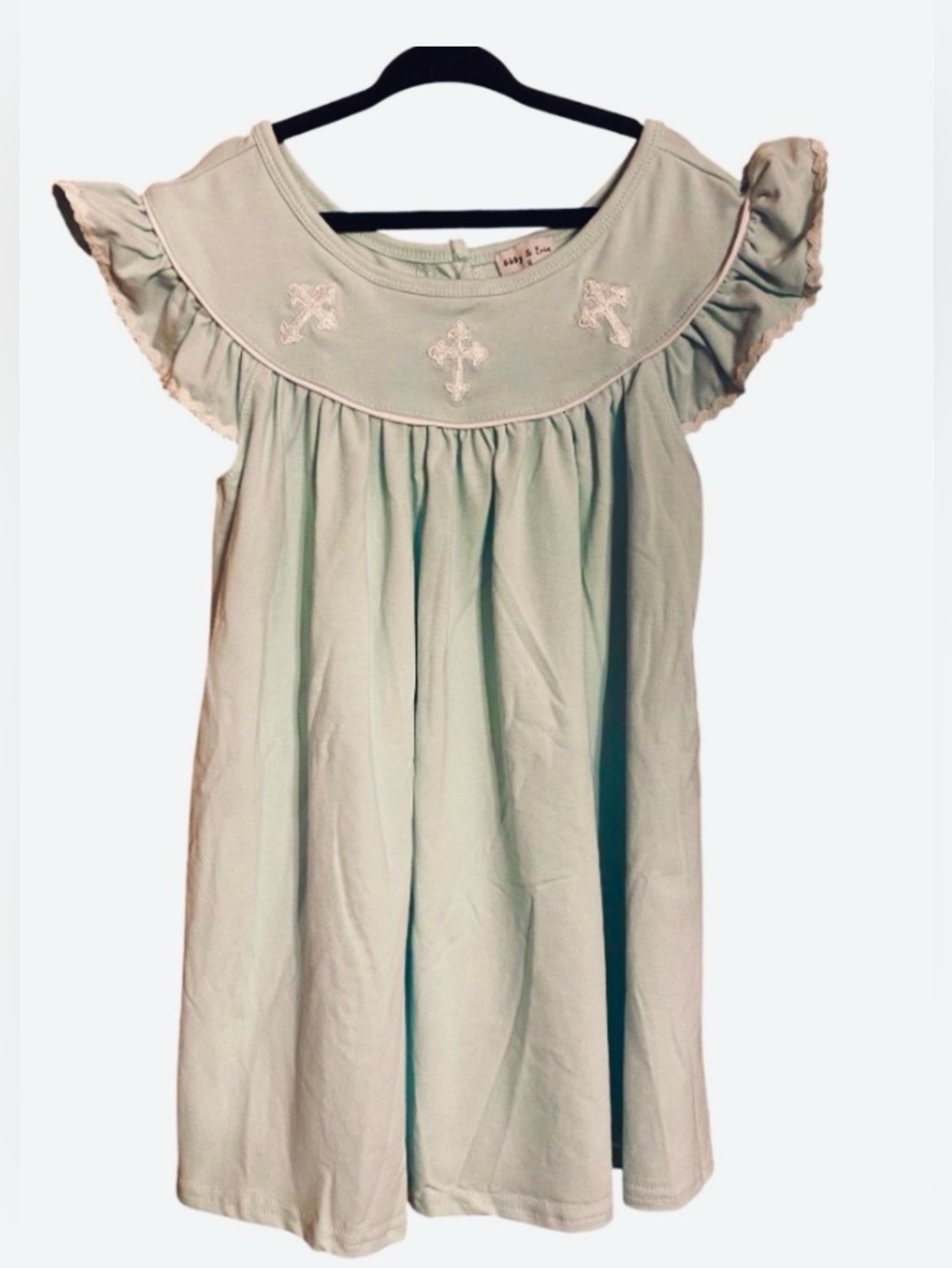 Abby & Evie Ruffle Sleeve Cross Embroidery & Striped Ruffle Shorts Set NWT Sz 6